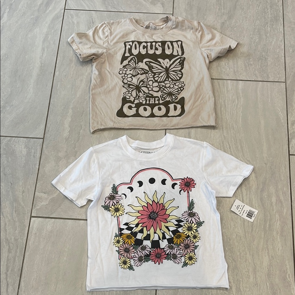 Women’s juniors Graphic T-Shirts - White and Tan size small & XS